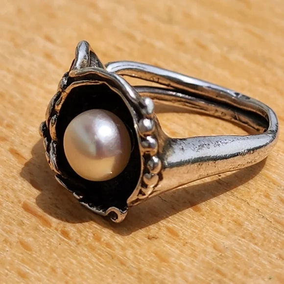Modernist sterling silver ring real pearls size 7 artist signed Fine Jewelry - Picture 3 of 7